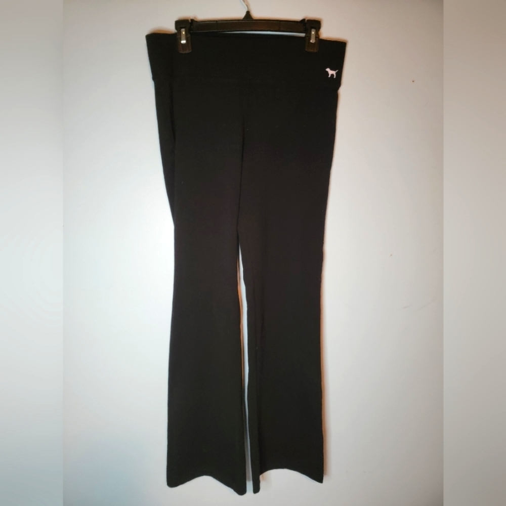 Womens Large PINK Victoria's Secret Yoga Pants, Black Bootcut Legging EUC